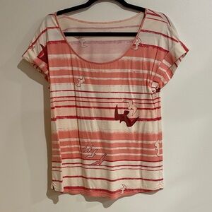 L.L. Bean Coral and Cream Striped Short Sleeve Tee